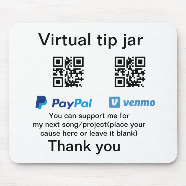 Virtual tip jar q r code money donation PayPal ven Mouse Pad (Front)