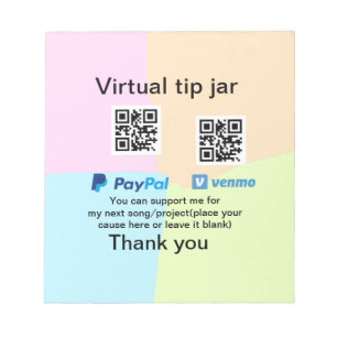 Virtual tip jar q r code money donation PayPal ven Notepad