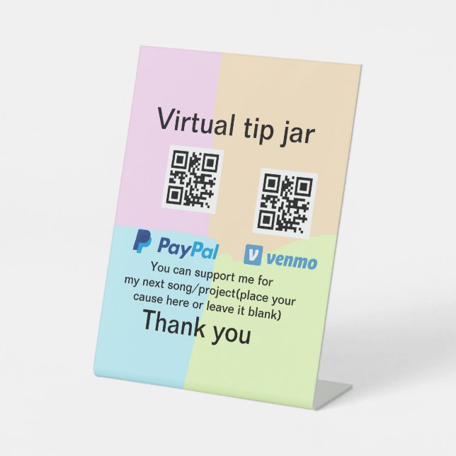 Virtual tip jar q r code money donation PayPal ven Pedestal Sign (Front)