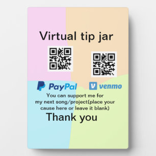 Virtual tip jar q r code money donation PayPal ven Plaque