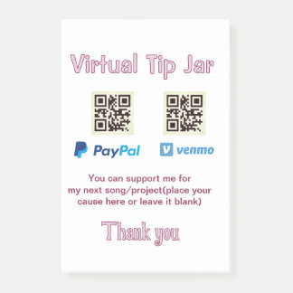 Virtual tip jar q r code money donation PayPal ven Post-it Notes