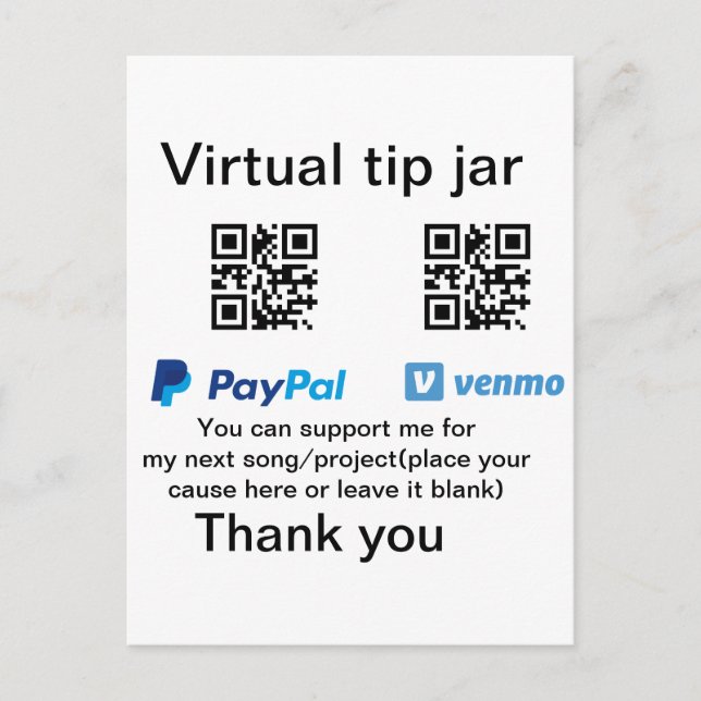 Virtual tip jar q r code money donation PayPal ven Postcard (Front)
