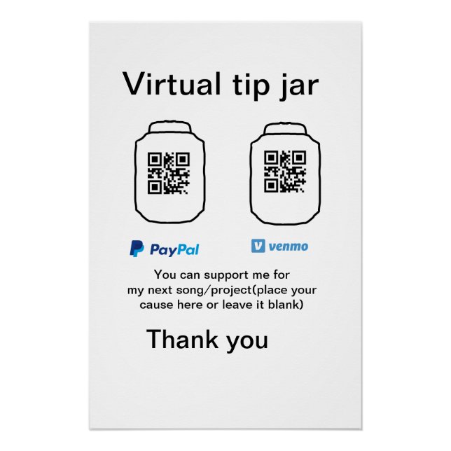 Virtual tip jar q r code money donation PayPal ven Poster (Front)