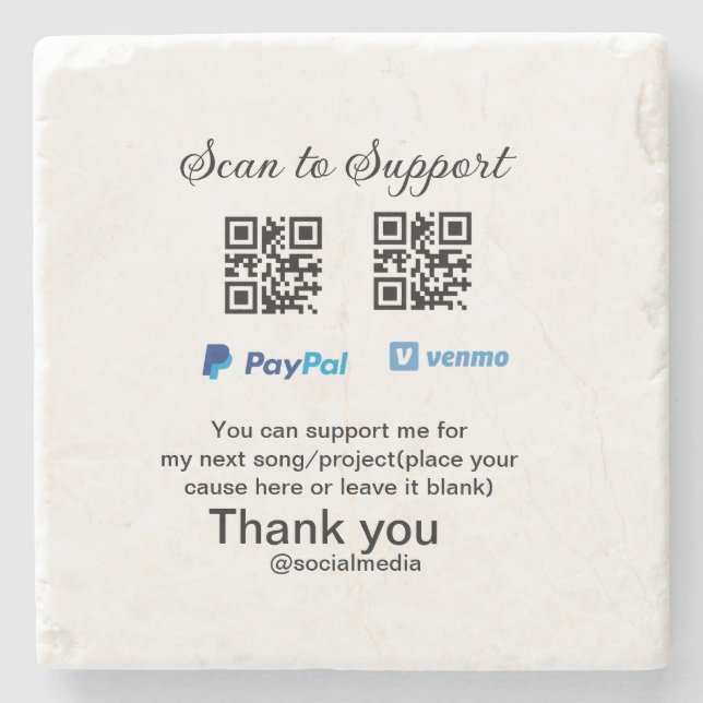 Virtual tip jar q r code money donation PayPal ven Stone Coaster (Front)