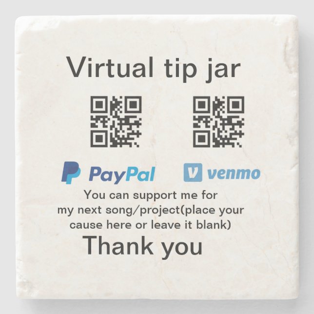 Virtual tip jar q r code money donation PayPal ven Stone Coaster (Front)