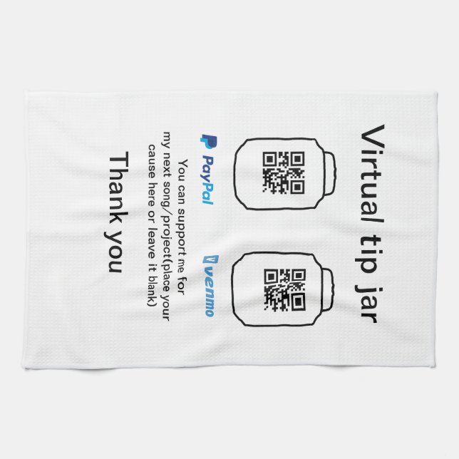 Virtual tip jar q r code money donation PayPal ven Tea Towel (Horizontal)