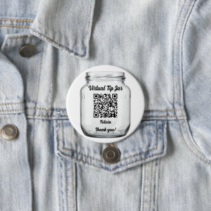 Virtual Tip Jar, Scan to Tip Glass Jar 7.5 Cm Round Badge