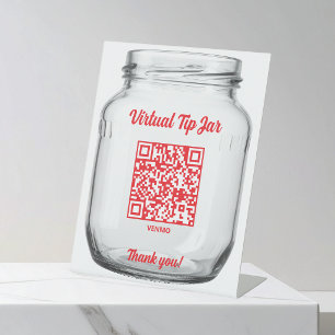 Virtual Tip Jar, Scan to Tip Glass Jar Pedestal Sign