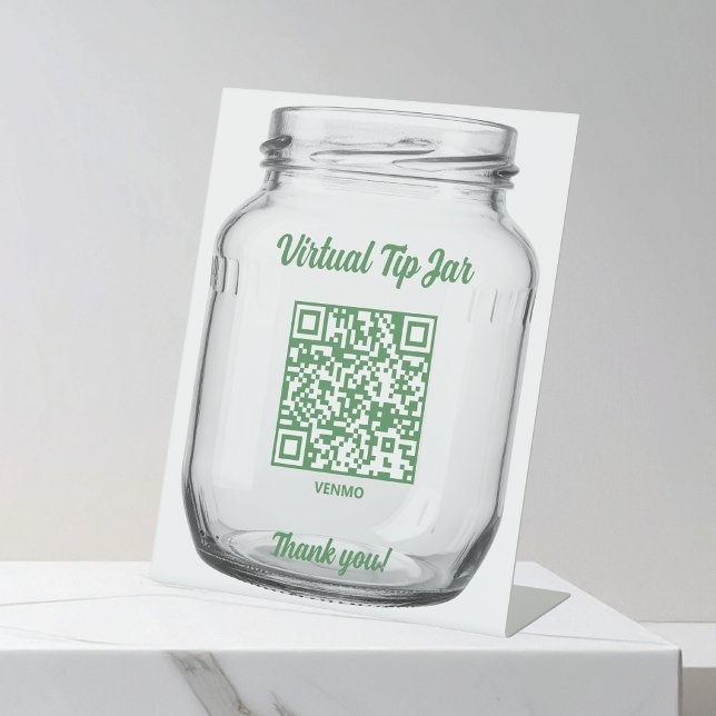 Virtual Tip Jar, Scan to Tip Glass Jar Pedestal Sign (Creator Uploaded)