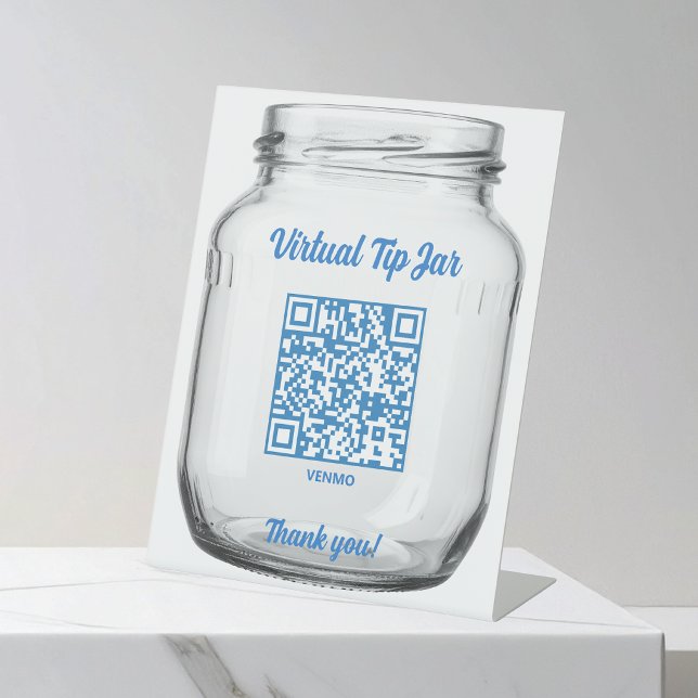 Virtual Tip Jar, Scan to Tip Glass Jar Pedestal Sign (Creator Uploaded)