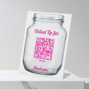 Virtual Tip Jar, Scan to Tip Glass Jar Pedestal Sign