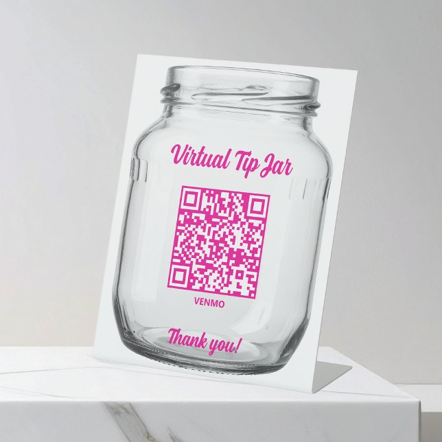 Virtual Tip Jar, Scan to Tip Glass Jar Pedestal Sign (Creator Uploaded)