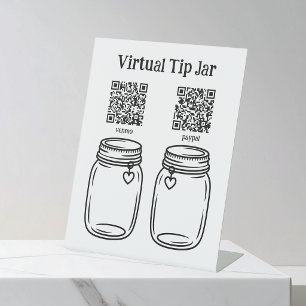 Virtual Tip Jar, Scan to Tip Mason Jar Pedestal Sign