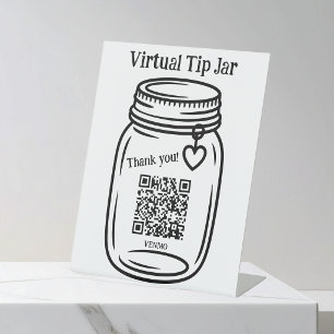 Virtual Tip Jar, Scan to Tip Mason Jar Pedestal Sign
