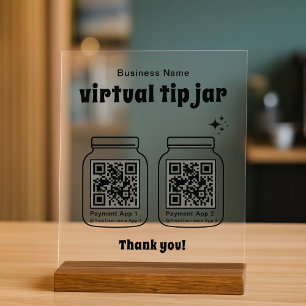 Virtual Tip Jar with 2 QR Code Acrylic Sign