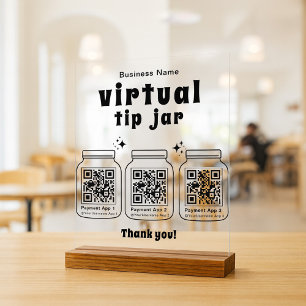 Virtual Tip Jar with 3 QR Code Acrylic Sign