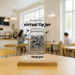 Virtual Tip Jar with QR Code Acrylic Sign