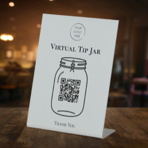 Virtual Tip Jar with Your Business Logo & QR Table Pedestal Sign