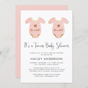 Virtual Twin Girls Watercolor Baby Shower Invitation