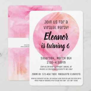 Virtual Watercolor Balloon Little Girl Birthday Invitation