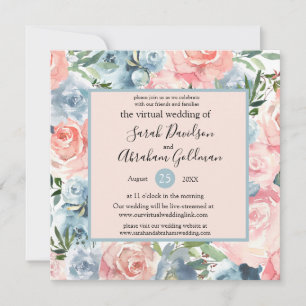 Virtual  Wedding Invitations - Pink Blue Floral