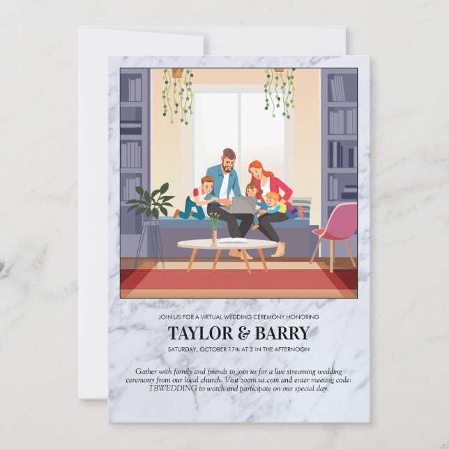 Virtual Wedding Shower Marble Invitation (Front)