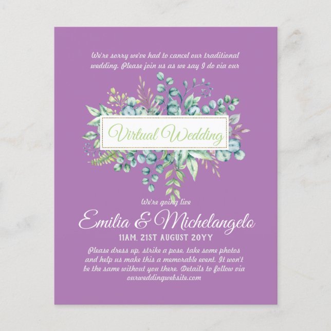 Virtual Wedding Video Chat Live Streaming Invites (Front)