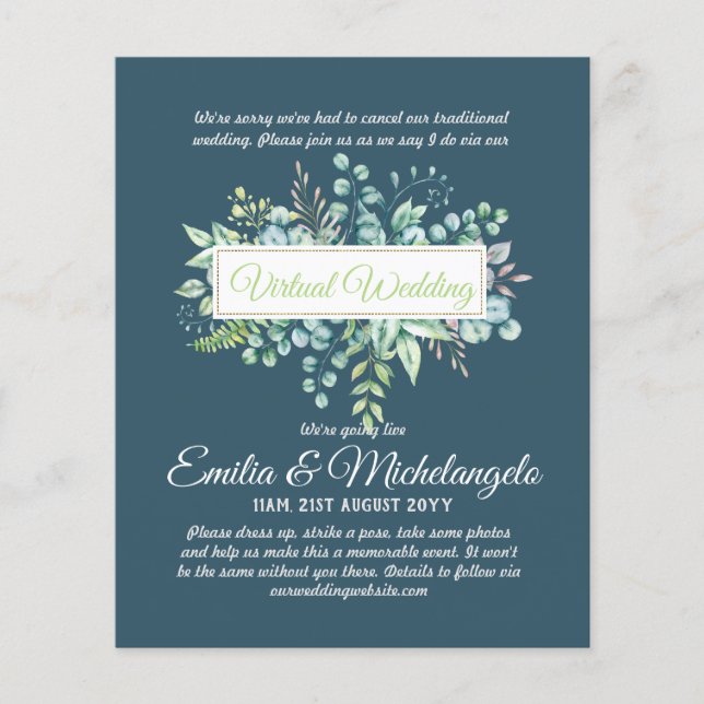 Virtual Wedding Video Chat Live Streaming Invites (Front)