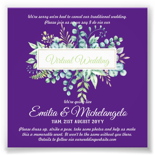 Virtual Wedding Video Chat Live Streaming Invites Photo Print (Front)
