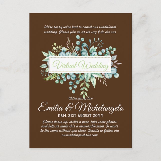 Virtual Wedding Video Chat Live Streaming Invites Postcard (Front)