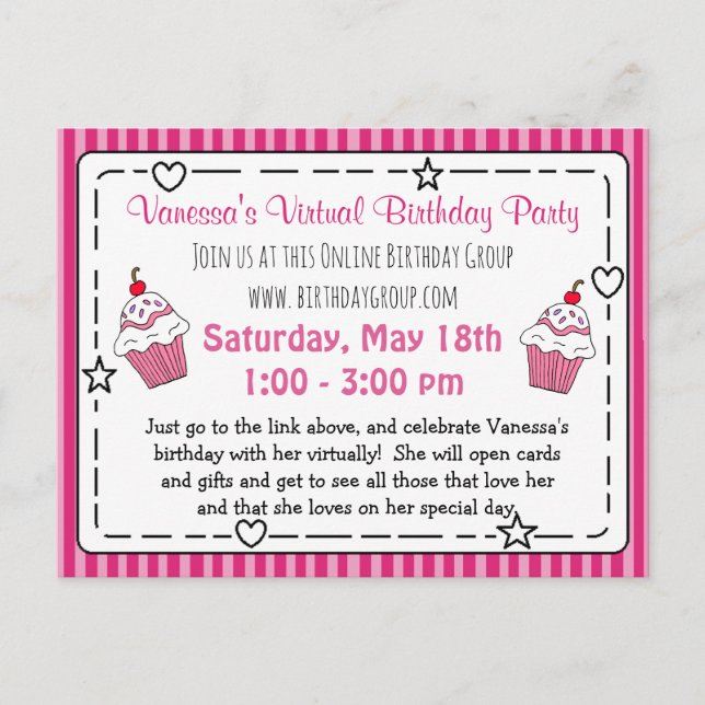 Virtual Whimscial Birthday Party invitation Postcard (Front)