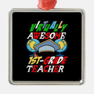 Virtually Awesome 1st Grade Teacher Metal Tree Decoration