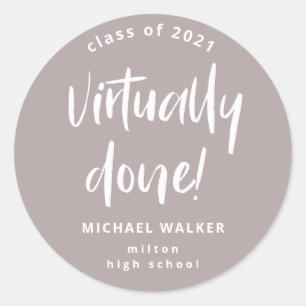virtually done graduation announcement classic ro classic round sticker