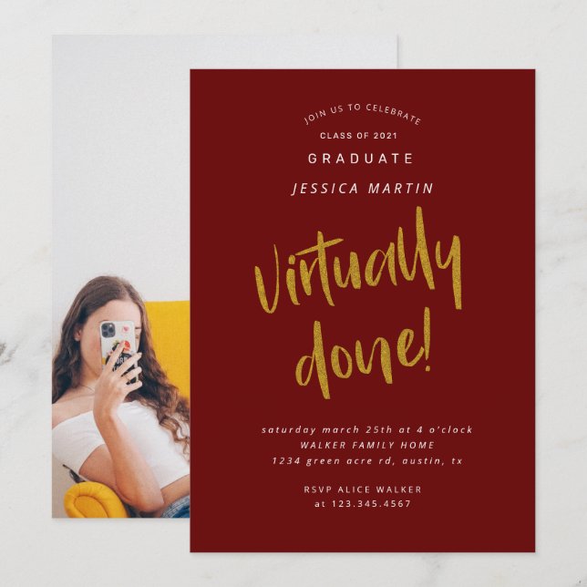 virtually done graduation photo party invitation (Front/Back)