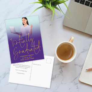 Virtually Graduated Photo Purple 2022 Graduation  Announcement Postcard