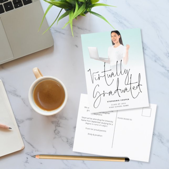 Virtually Graduated Script Photo 2022 Graduation Announcement Postcard (Creator Uploaded)