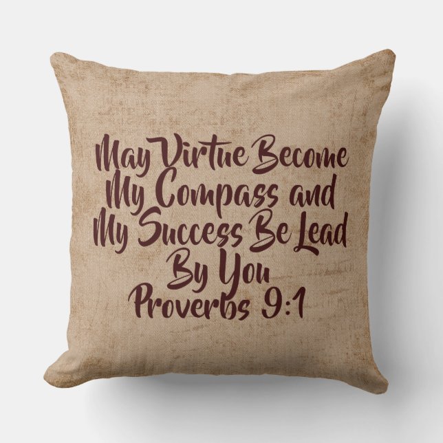 Virtue Be My Compass Reversible Tan/Stripe Pillow (Front)