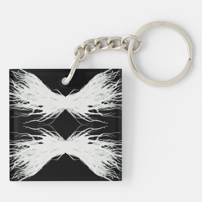 Virtues Abstract White Wings Alcohol Ink Art Key Ring (Back)