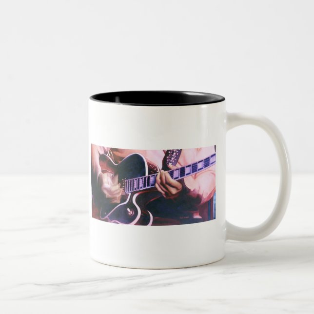 "Virtuoso" Guitar Player Watercolor Two-Tone Coffee Mug (Right)