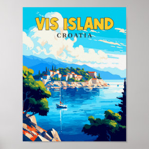 Vis Island Croatia vintage travel illustration Poster