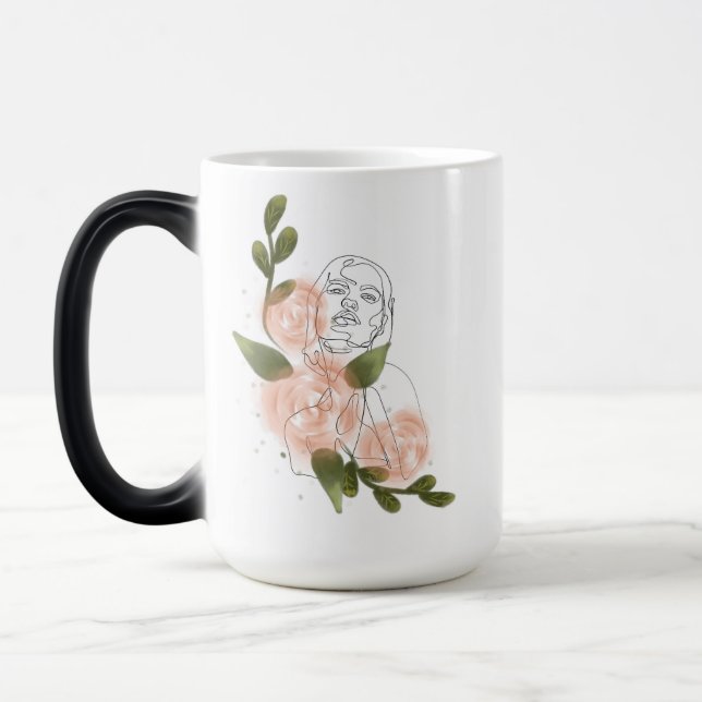 Visage floral minimal – roses douces magic mug (Left)