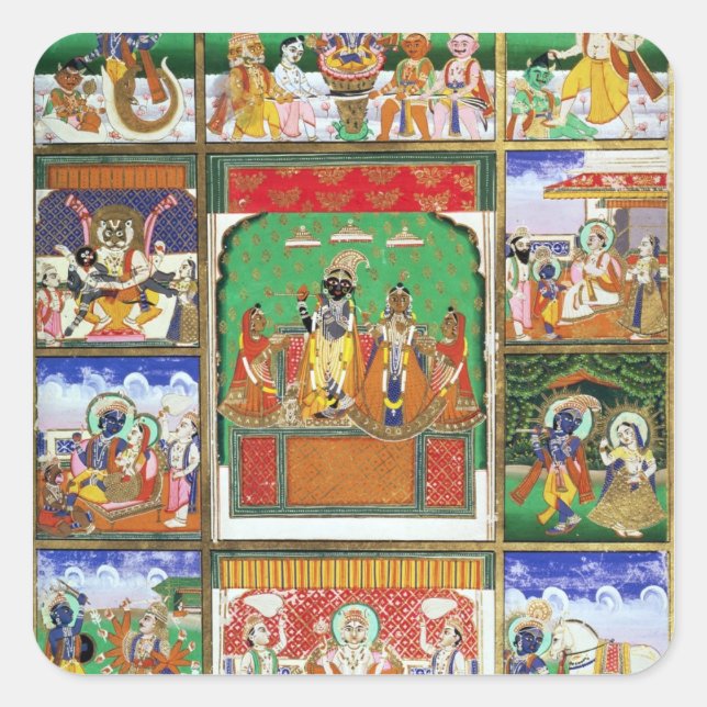 Vishnu in the centre of his ten avatars, Jaipur, R Square Sticker (Front)