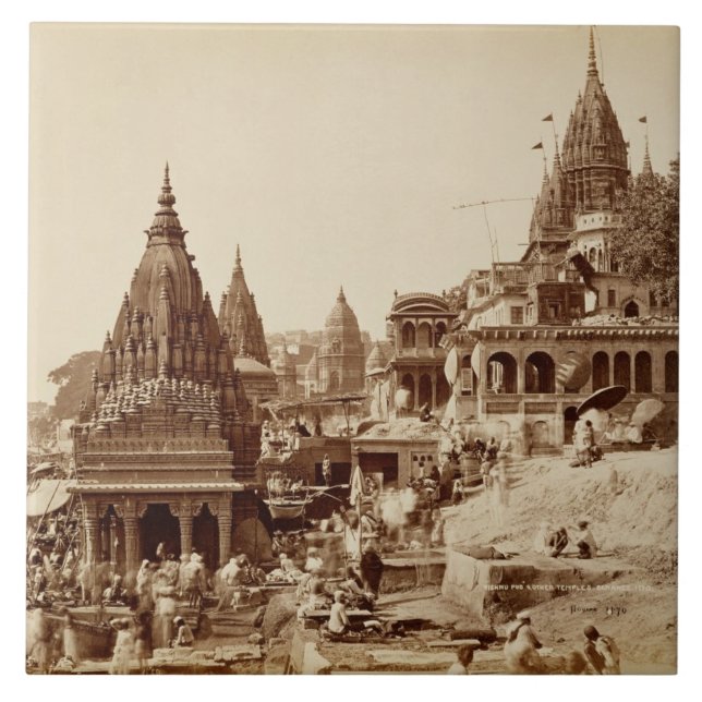 Vishnu Pud and Other Temples, Benares (sepia photo Tile (Front)