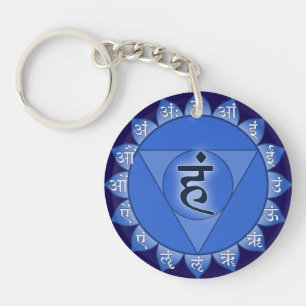 Vishuddha Chakra Blue Petals & Sanskrit Vowels Key Ring