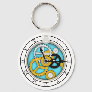 Visible Clockwork Illusion Fanciful Clock Art Aqua Key Ring