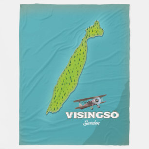 Visingsö Sweden vintage map travel poster. Fleece Blanket