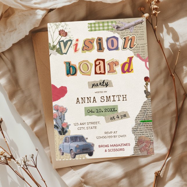 Vision Board Party Girl's Night Invitation (Vision Board Party Invitation Eat Drink Manifest Girl's Night New Years Resolutions)