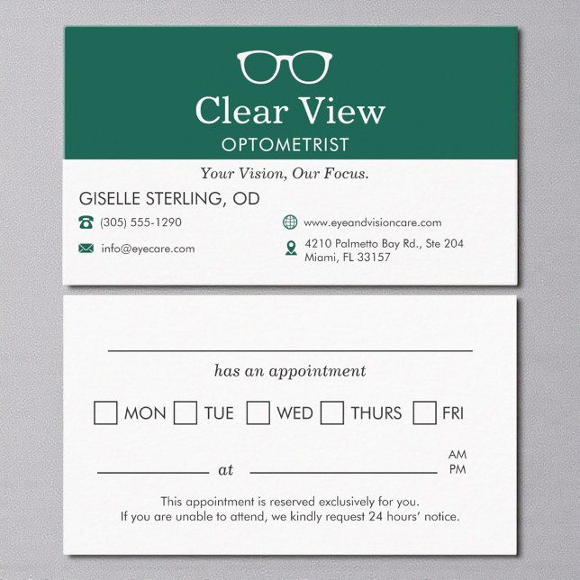 Vision Care Appointment Reminder Optometrist Card (Creator Uploaded)
