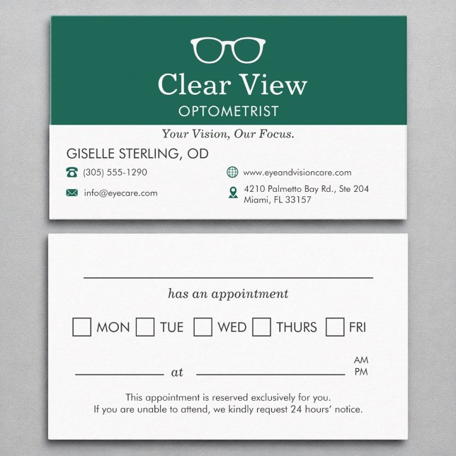 Vision Care Doctor Optometrist Office Appointment Business Card (Creator Uploaded)