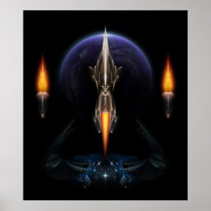 Vision Of Flight On Black Fractal Art Wall Poster